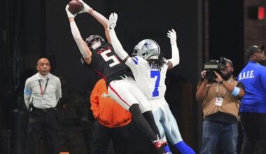 Falcons receiver Drake London ruled out with a hip injury against the Cowboys