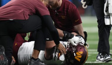 Commanders right guard Sam Cosmi has a torn ACL. He is out for the playoffs