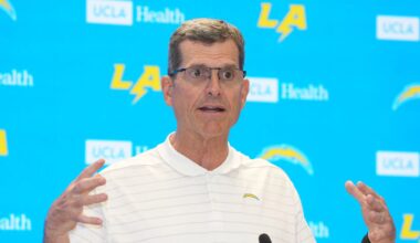 Los Angeles Chargers Head Coach Jim Harbaugh meets with President Trump at White House