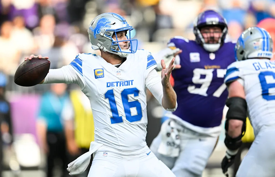 Quarterback Jared Goff led the Detroit Lions to a dramatic win over the Minnesota Vikings in Week 7. (Photo by Stephen Maturen/Getty Images)