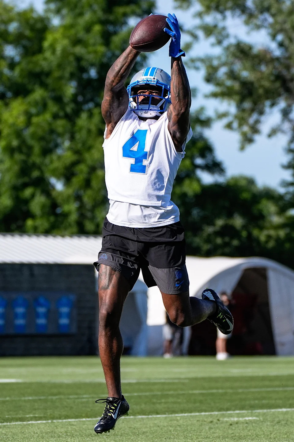 Detroit Lions cornerback D.J. Reed (4) practices during training camp at Meijer Performance Center in Allen Park on Tuesday, July 22, 2025.