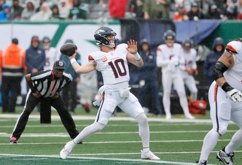 Bo Nix is looking for a second-year leap this upcoming season after a promising rookie campaign. Charles Wenzelberg / New York Post