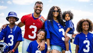 Giants quarterback Russell Wilson is pictured with his wife Ciara and their four children