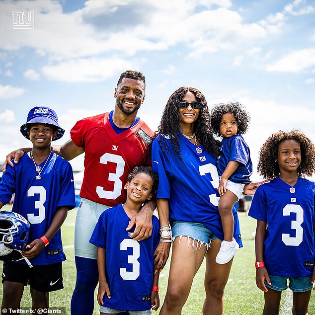 Giants quarterback Russell Wilson is pictured with his wife Ciara and their four children