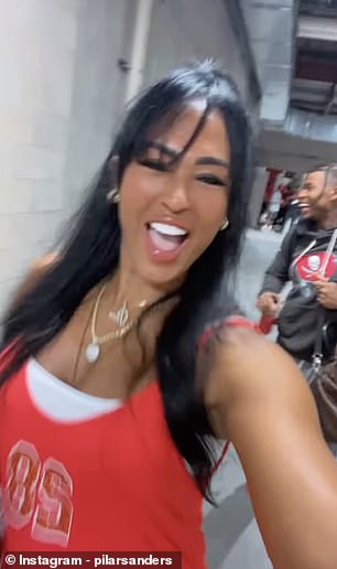 She looked delighted to see her son after the Tampa Bay game