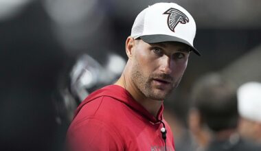 Atlanta Falcons quarterback Kirk Cousins watches from the sidelines against the Detroit Lions during the first half of the team's preseason opener earlier this month