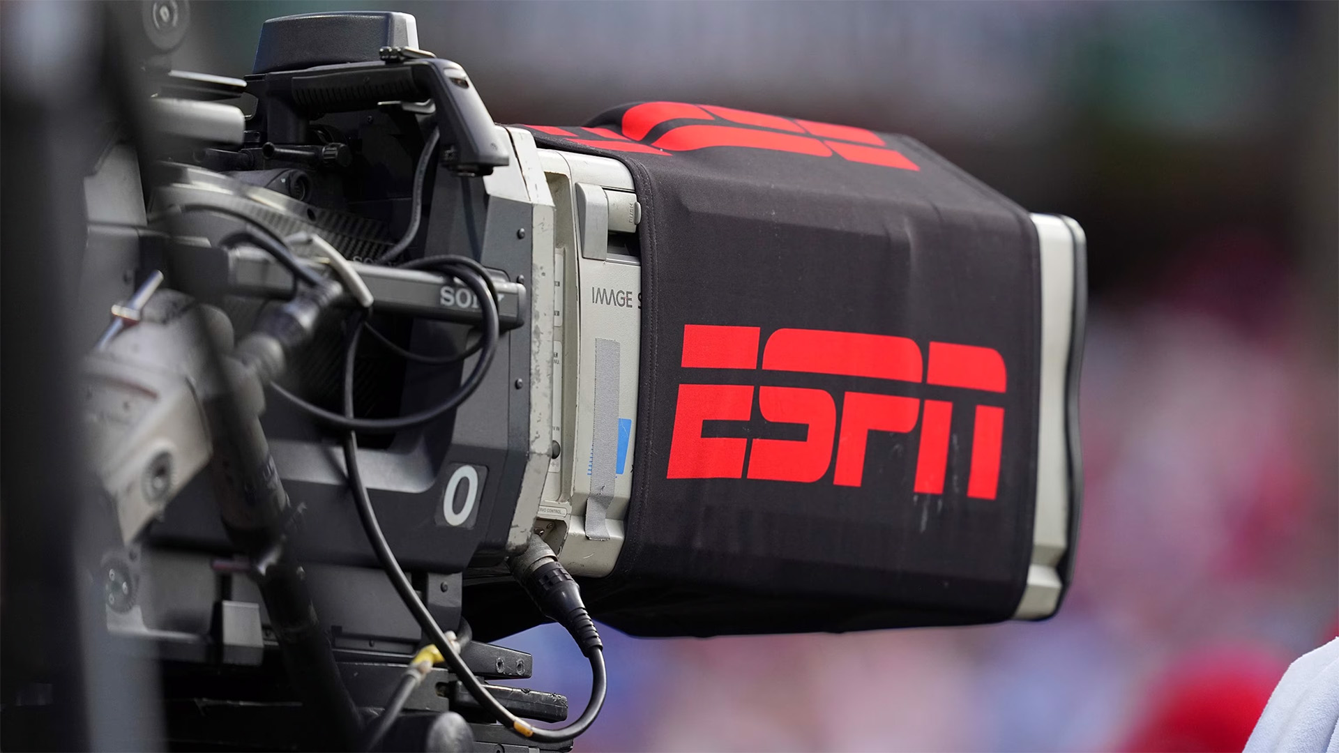A detailed view of an ESPN tv camera during the game between the Boston Red Sox and Philadelphia Phillies at Citizens Bank Park on July 23, 2025 in Philadelphia, Pennsylvania.