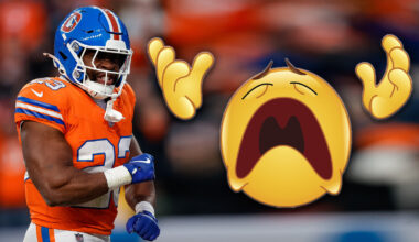 Audric Estime Pouting Denver Broncos