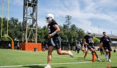 Texas quarterback Arch Manning (16) runs across the field between drills during a Texas Football practice at the Frank Denius Fields in Austin, July 30, 2025.