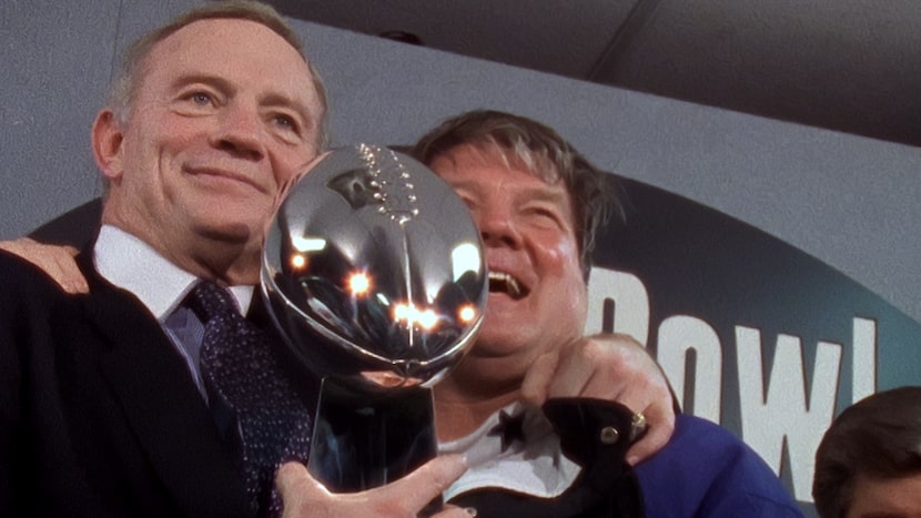 Dallas Cowboys owner and general manager Jerry Jones poses with the Super Bowl trophy with...
