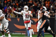 Washington State quarterback John Mateer (10) throws a pass against Oregon State during the...