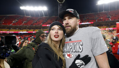 Taylor Swift celebrates with Travis Kelce
