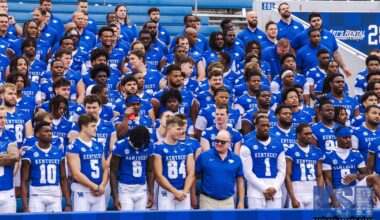 TE Willie Rodriguez makes a highlight reel catch over Jordan Lovett at Kentucky Football Fan Day, via Aaron Perkins, KSR