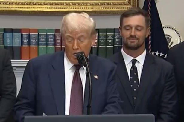 Bryson DeChambeau flexed a smile after hearing Donald Trump miss pronounce Tua Tagovailoa's name