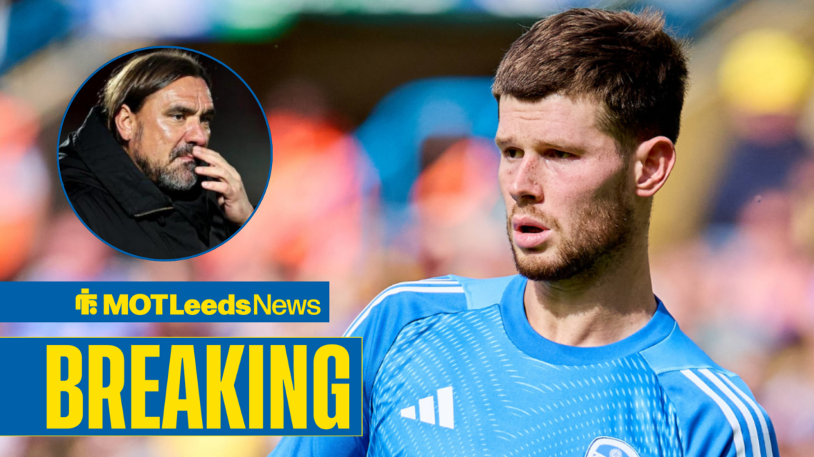 Illan Meslier playing for Leeds with Daniel Farke in circular frame