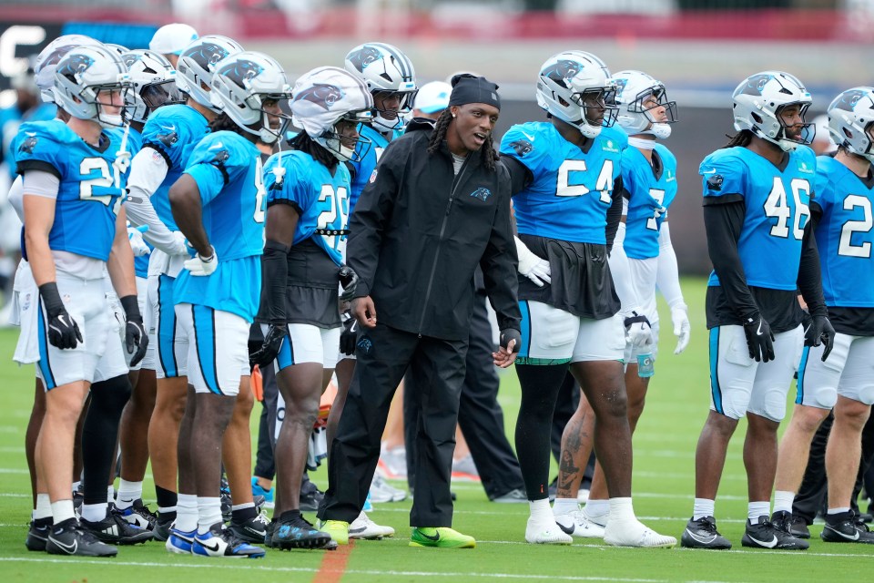 Carolina Panthers players at training camp.