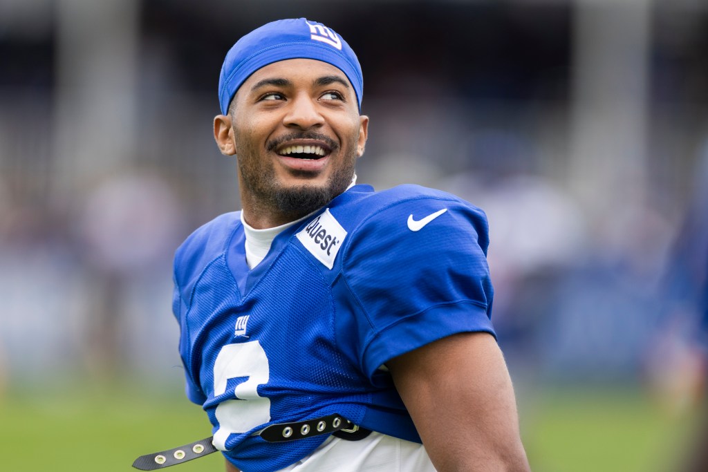 New York Giants wide receiver Antwane Wells Jr. (2) looks on during training camp at the Quest Diagnostics center, Friday, Aug. 1, 2025, in East Rutherford, New Jersey.