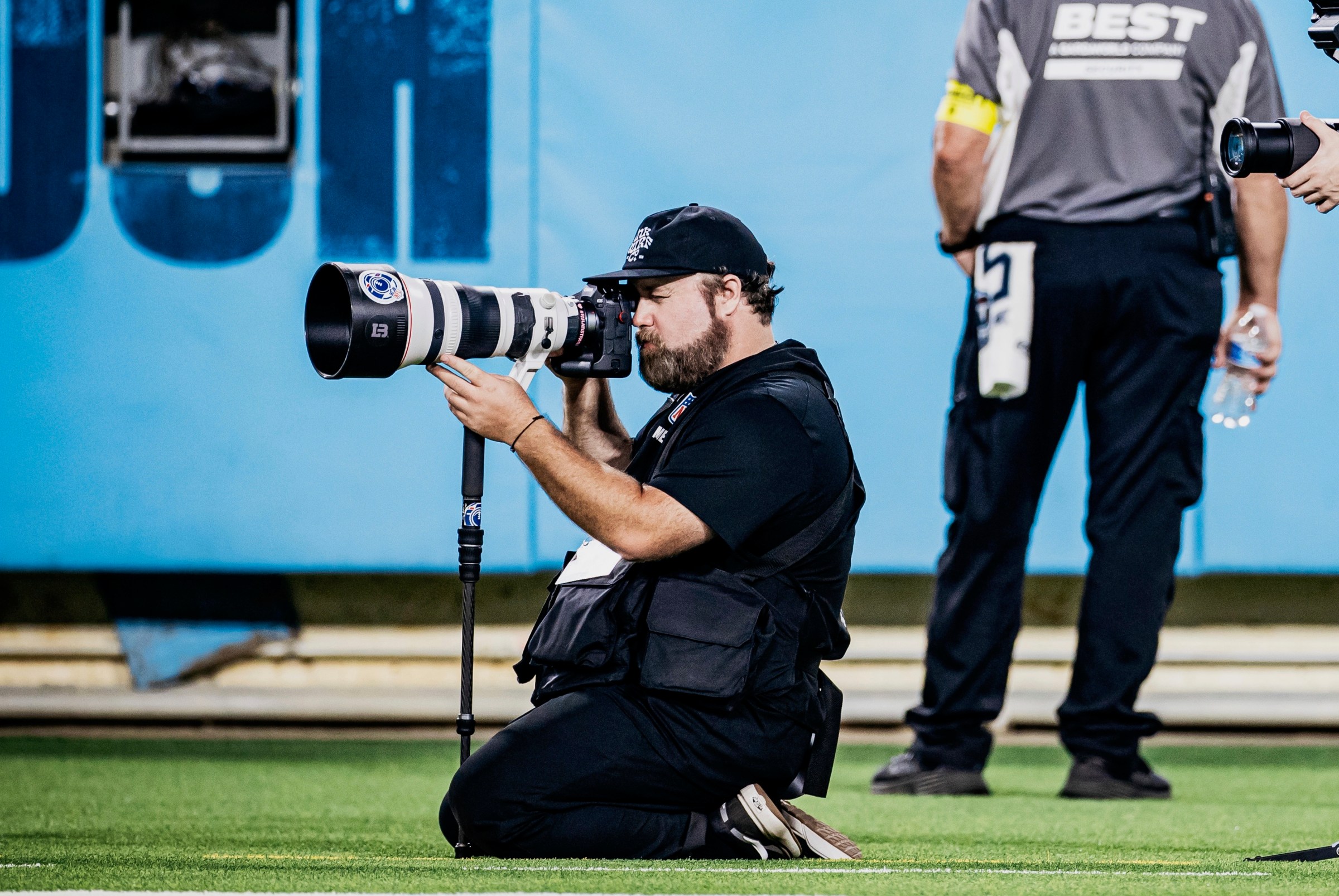 Photographer Logan Bowles during the preseason game between the Tennessee Titans and the Minnesota Vikings at Nissan Stadium on August 22, 2025 in Nashville, TN. Photo By Donald Page/Tennessee Titans