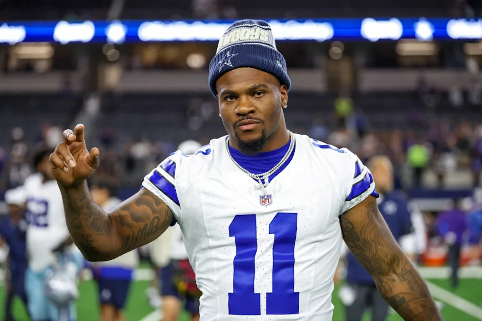 Aug 16, 2025; Arlington, Texas, USA; Dallas Cowboys defensive end Micah Parsons (11) reacts after the game against the Baltimore Ravens at AT&T Stadium.