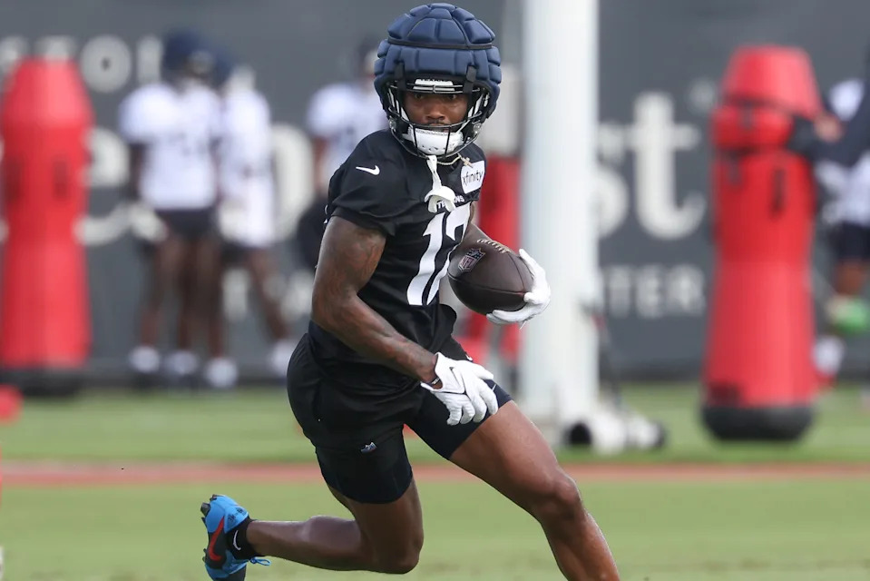 Jul 23, 2025; Houston, TX, USA; Houston Texans wide receiver Nico Collins (12) during training camp at Houston Methodist Training Center. Mandatory Credit: Troy Taormina-Imagn Images