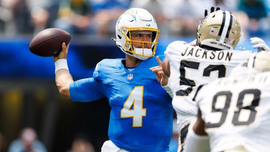 Taylor Heinicke #4 of the Los Angeles Chargers throws during the first half against the New Orleans Saints at SoFi Stadium on August 10, 2025 in Inglewood, California. Taylor Heinicke #4 of the Los Angeles Chargers throws during the first half against the New Orleans Saints at SoFi Stadium on August 10, 2025 in Inglewood, California.