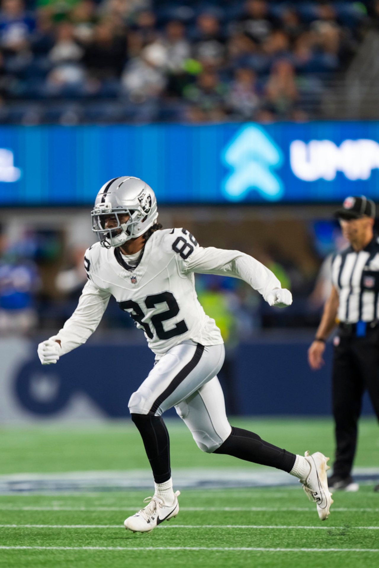 Las Vegas Raiders wide receiver Kawaan Baker plays during an NFL preseason game against the Seattle Seahawks on Thursday, Aug. 7, 2025, at Lumen Field in Seattle.