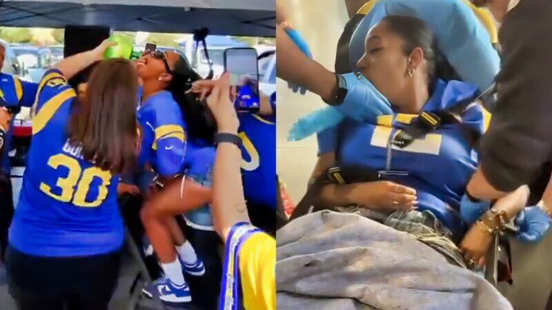 VIDEO: Shocking Video Shows Female LA Rams Fan Twerking, Partying & Drinking Too Much Before Blacking Out & Getting Taken Away In Ambulance During Preseason Game