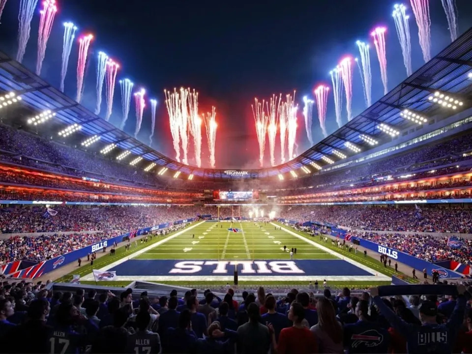 The image above is a renderings of the Bills’ $2.1 billion Highmark Stadium project, which is already $560 million over budget. Populous
