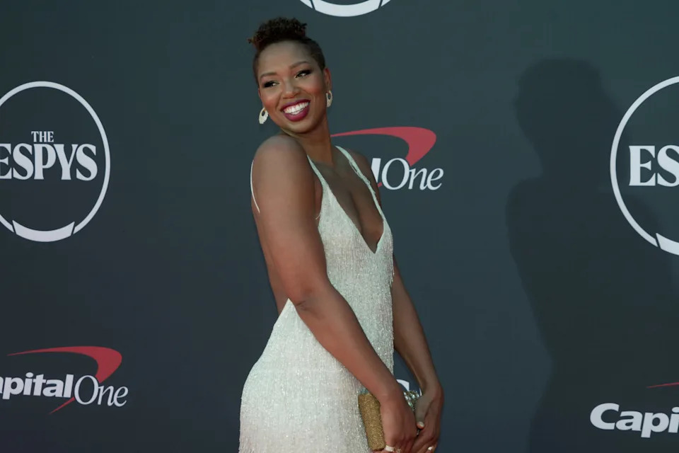 Jul 12, 2023; Los Angeles, CA, USA; ESPN analyst Monica McNutt arrives on the red carpet before the 2023 ESPYS at the Dolby Theatre. Mandatory Credit: Kirby Lee-USA TODAY Sports© Kirby Lee-Imagn Images