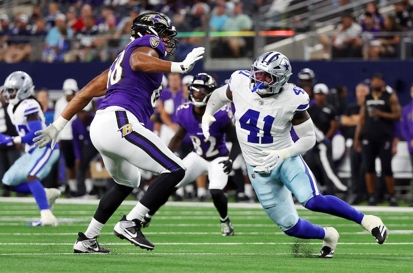 Baltimore Ravens offensive tackle Joseph Noteboom (68) defends against Dallas Cowboys...