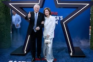 Dallas Cowboys owner Jerry Jones and his wife Gene arrived on the blue carpet for the movie...