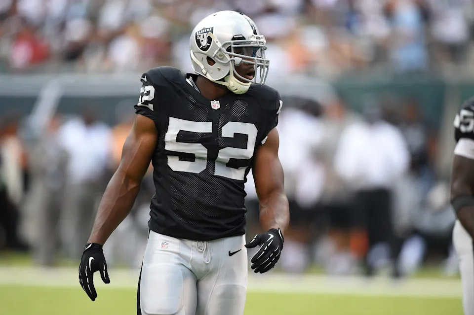 September 7, 2014: Oakland Raiders outside linebacker Khalil Mack (52) during the first half of a NFL matchup between the Oakland Raiders and the New York Jets at MetLife Stadium in East Rutherford, NJ The Jets defeated the Raiders 19-14. (Photo by Rich Kane/Icon Sportswire/Corbis/Icon Sportswire via Getty Images)