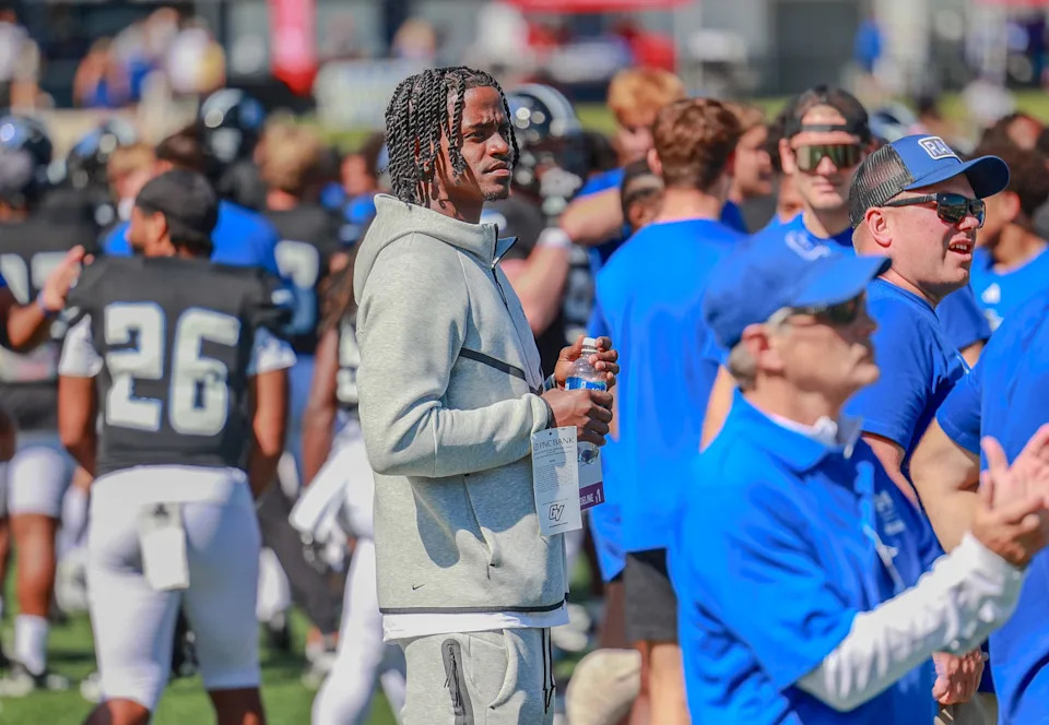 Former GVSU football player Jahdae Walker was on the sidelines at the Lakers' home opener.