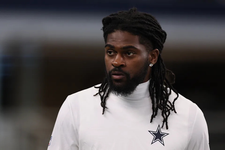 ARLINGTON, TEXAS - AUGUST 16: Trevon Diggs #7 of the Dallas Cowboys looks on prior to the NFL Preseason 2025 game against the Baltimore Ravens at AT&T Stadium on August 16, 2025 in Arlington, Texas. (Photo by Sam Hodde/Getty Images)