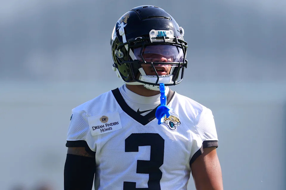 Jacksonville Jaguars cornerback Tyson Campbell (3) looks on during the second mandatory minicamp at Miller Electric Center Wednesday, June 11, 2025 in Jacksonville, Fla.