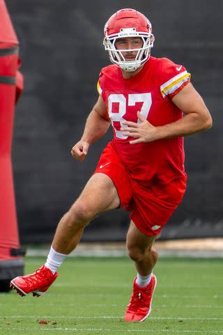 Emily Curiel/The Kansas City Star/Tribune News Service via Getty Travis Kelce at Kansas City Chiefs training camp in June 2025