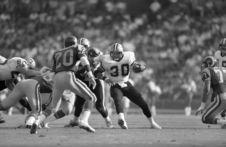 Nov 3, 1985; Anaheim, CA, USA; FILE PHOTO; New Orleans Saints running back Wayne Wilson (30) in action against the Los Angeles Rams at Anaheim Stadium. Mandatory Credit: Peter Brouillet-USA TODAY Sports