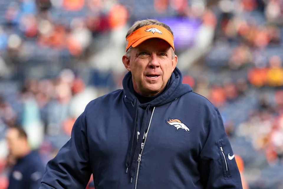 DENVER, CO - DECEMBER 31: Sean Payton of the Denver Broncos looks on from the field during warmups prior to an NFL football game against the Los Angeles Chargers at Empower Field at Mile High on December 31, 2023 in Denver, Colorado. (Photo by Perry Knotts/Getty Images)Perry Knotts/Getty Images