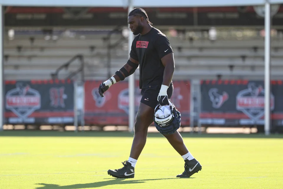 Jul 23, 2025; Houston, TX, USA; Houston Texans defensive end Will Anderson Jr. (51) during training camp at Houston Methodist Training Center. Mandatory Credit: Troy Taormina-Imagn Images
