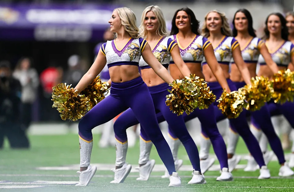 MINNEAPOLIS, MINNESOTA - DECEMBER 1: Minnesota Vikings cheerleaders pose as players take the field before the game against the Arizona Cardinals at U.S. Bank Stadium on December 1, 2024 in Minneapolis, Minnesota. (Photo by Stephen Maturen/Getty Images)Stephen Maturen&sol;Getty Images