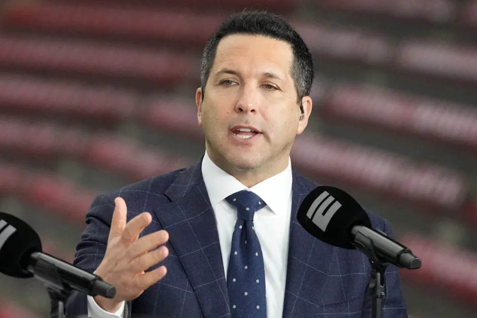 Jan 8, 2024; Houston, TX, USA; Adam Schefter talks on a set before the 2024 College Football Playoff national championship game between the Michigan Wolverines and the Washington Huskies at NRG Stadium. Mandatory Credit: Kirby Lee-USA TODAY Sports© Kirby Lee-Imagn Images