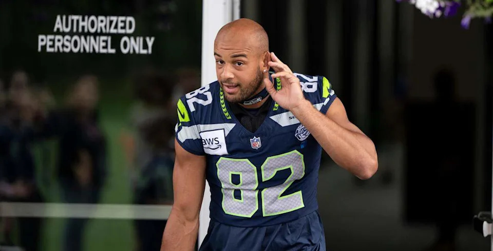 Seattle Seahawks wide receiver Cody White (82) walks out during training camp at Virginia Mason Athletic Center on Friday, July 25, 2025, in Renton, Wash. Brian Hayes/bhayes@thenewstribune.com