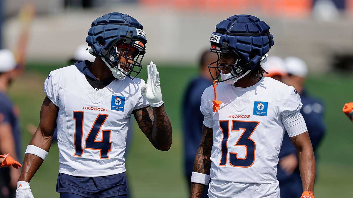 Denver Broncos wide receiver Courtland Sutton (14) and wide receiver Pat Bryant (13) during Denver Broncos Training Camp. 