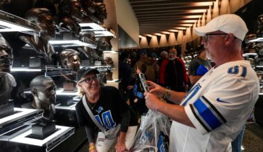 Detroit Lions fans explore the Pro Football Hall of Fame Museum