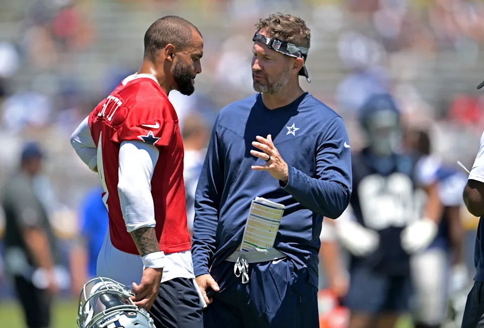How much will Brian Schottenheimer (right) rely on Dak Prescott in his first season as Dallas' head coach? (Photo by Jayne Kamin-Oncea/Getty Images)