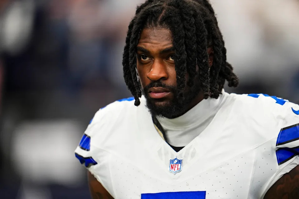 ARLINGTON, TX - SEPTEMBER 17: Trevon Diggs #7 of the Dallas Cowboys looks on from the sideline prior to a football game at AT&T Stadium on September 17, 2023 in Arlington, Texas. (Photo by Cooper Neill/Getty Images)Cooper Neill/Getty Images