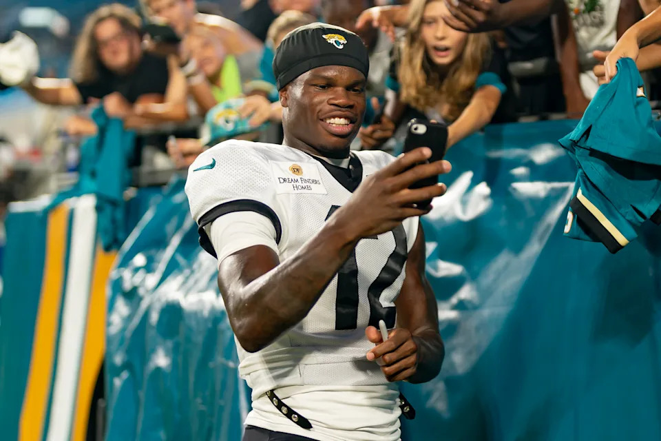 The Jaguars haven't revealed how much time Hunter will spend on both sides of the ball, but head coach Liam Coen said they want him to play as much as possible. (Photo by Chris Leduc/Icon Sportswire via Getty Images)