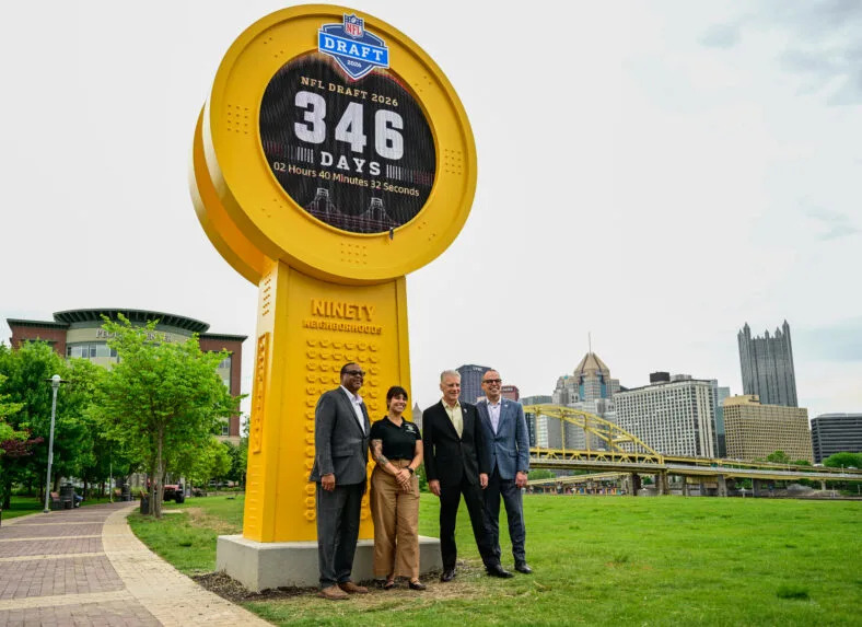 Clock counting down to the 2026 NFL Draft in Pittsburgh on May 12, 2025. — Ed Thompson / Steelers Now