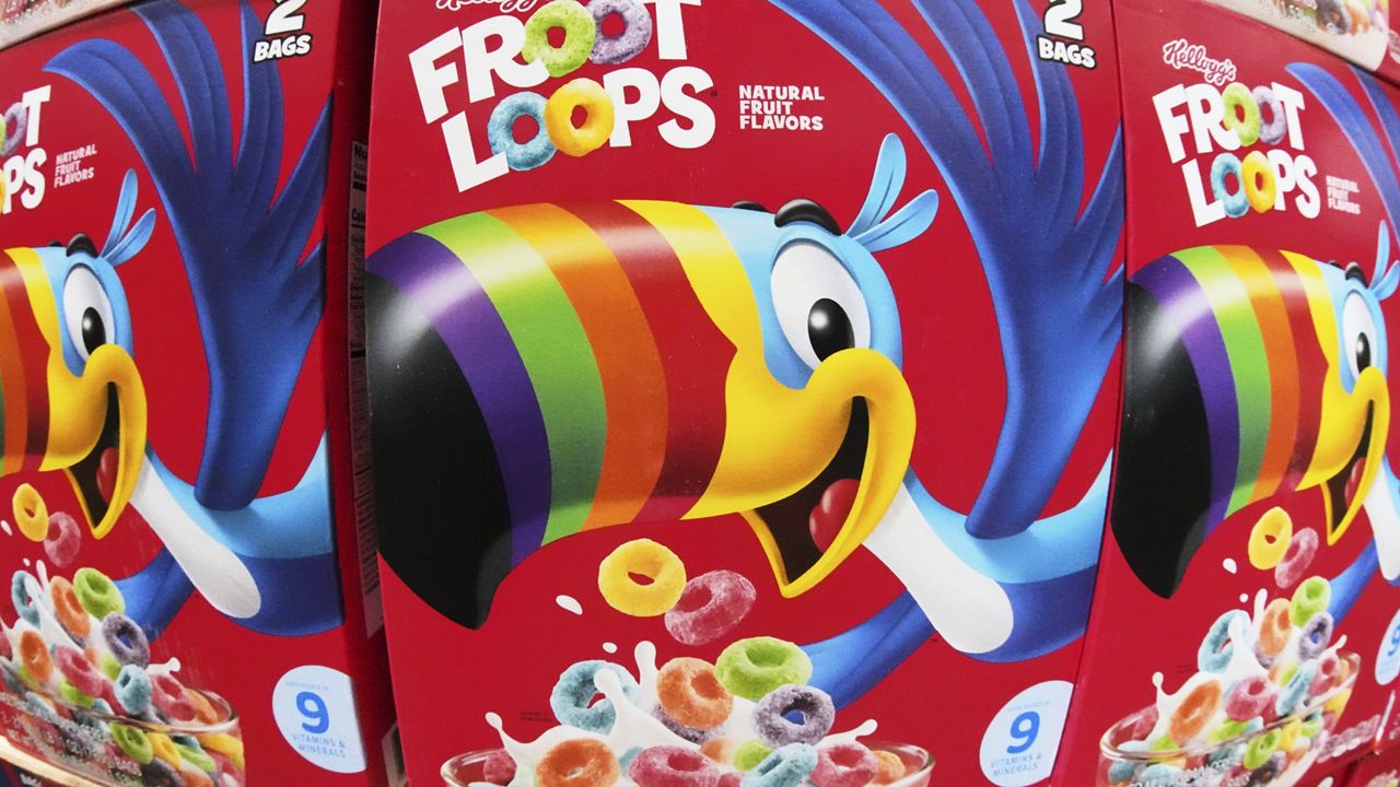 Kellogg's Froot Loops is on display in a Costco in Pittsburgh, Monday, July 14, 2025. (AP Photo/Gene J. Puskar)