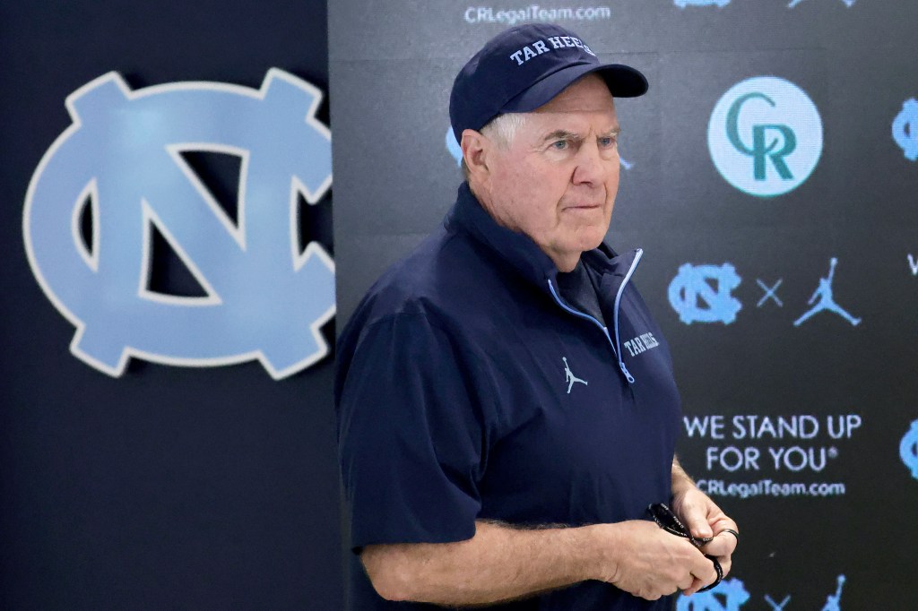  North Carolina coach Bill Belichick arrives for an NCAA college football press conference, March 5, 2025, in Chapel Hill, N.C.